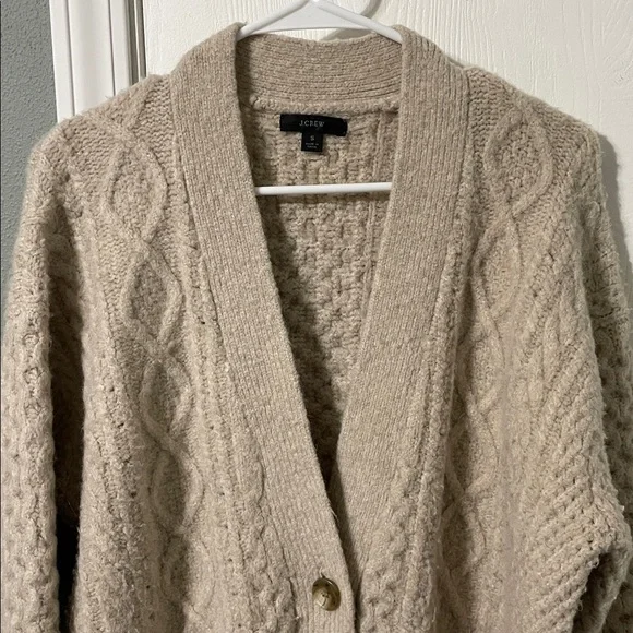 J. Crew Taupe Oversized Merino Wool Blend Cable Knit Cardigan Size Small - Picture 3 of 8